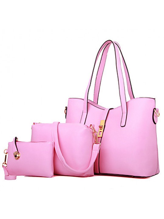 Women PU Barrel Shoulder Bag / Tote - White / Pink / Blue / Black / Burgundy