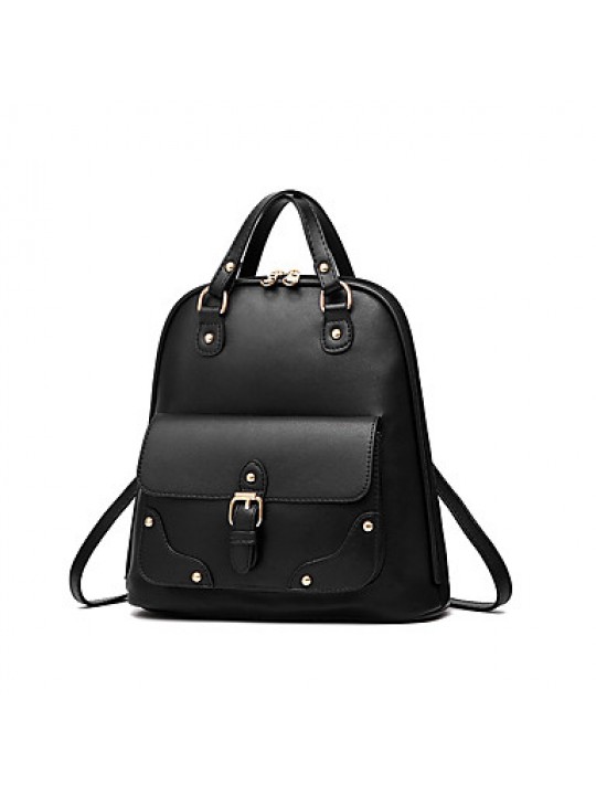 Women PU Duffel Backpack-Black