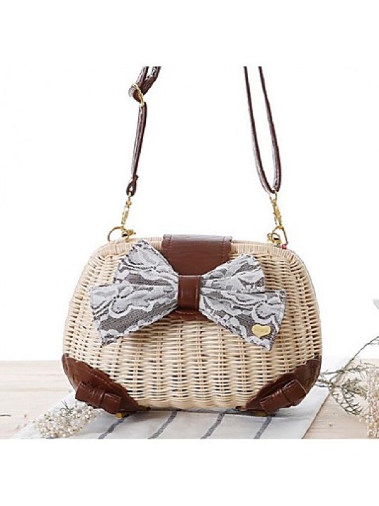 Women-Casual-Straw-Tote-White / Brown