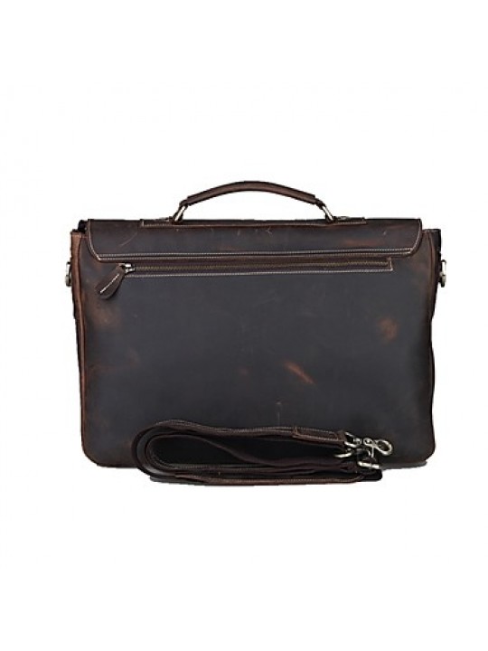 Mens Vintage Bull Real Leather Briefcase Messenger Bag