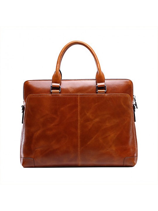 1232-1 Men Briefcase Top Grade Genuine Leather Men Business Handbag Vintage Oil Wax Leather Shoulder Bags