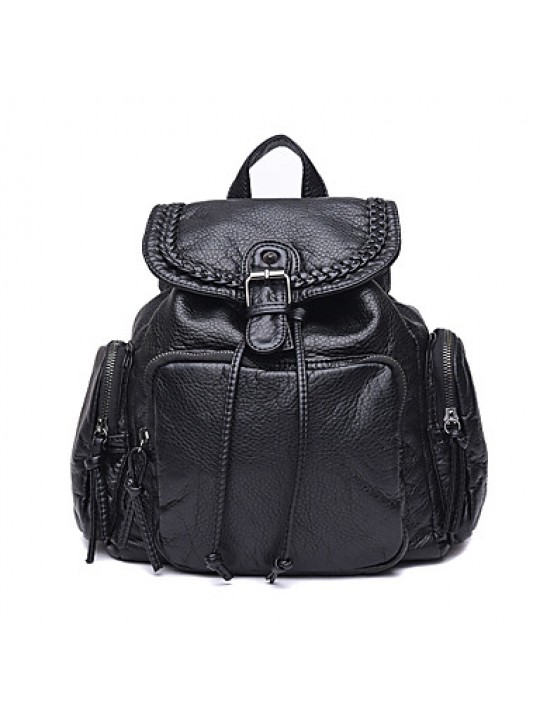 Women PU Bucket Backpack-Black