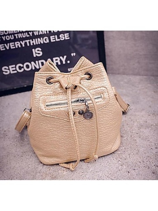 Women PU Bucket Backpack - Gold / Brown / Gray / Black