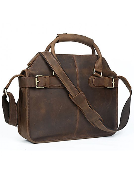 Unisex Cowhide Casual / Outdoor / Office & Career / Shopping Shoulder Bag / Casual Vintage / Laptop Bag - Brown