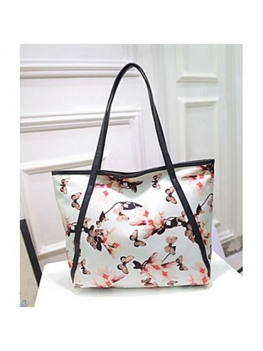 Women PU Shopper Tote - White / Pink / Blue / Yellow / Black