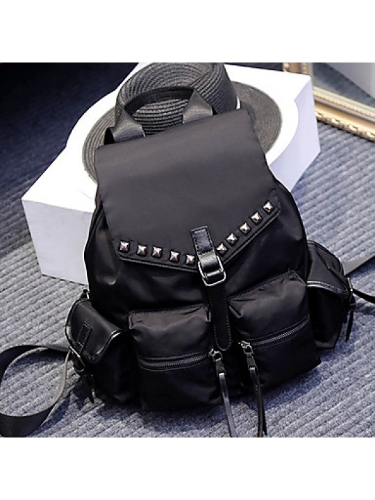 Women Nylon Bucket Backpack / School Bag / Travel Bag-Black