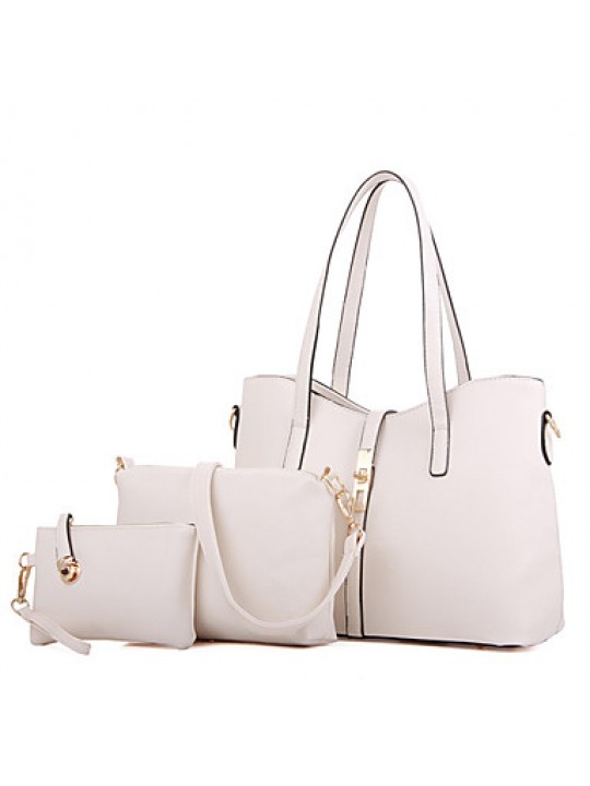 Women PU Barrel Shoulder Bag / Tote - White / Pink / Blue / Black / Burgundy