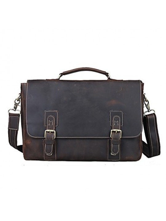 Mens Vintage Bull Real Leather Briefcase Messenger Bag