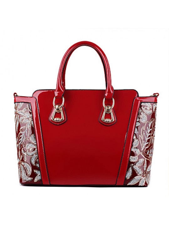 Women PU / Patent Leather Barrel Shoulder Bag / Tote - Blue / Red / Black