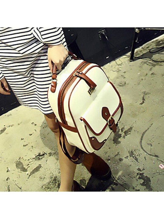 Women 's PU Backpack/School Bag - White/Brown/Black