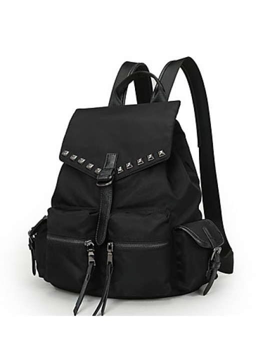 Women Nylon Bucket Backpack / School Bag / Travel Bag-Black