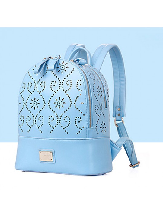 Women PU Bucket Backpack / Sports & Leisure Bag / School Bag / Travel Bag - White / Blue / Black