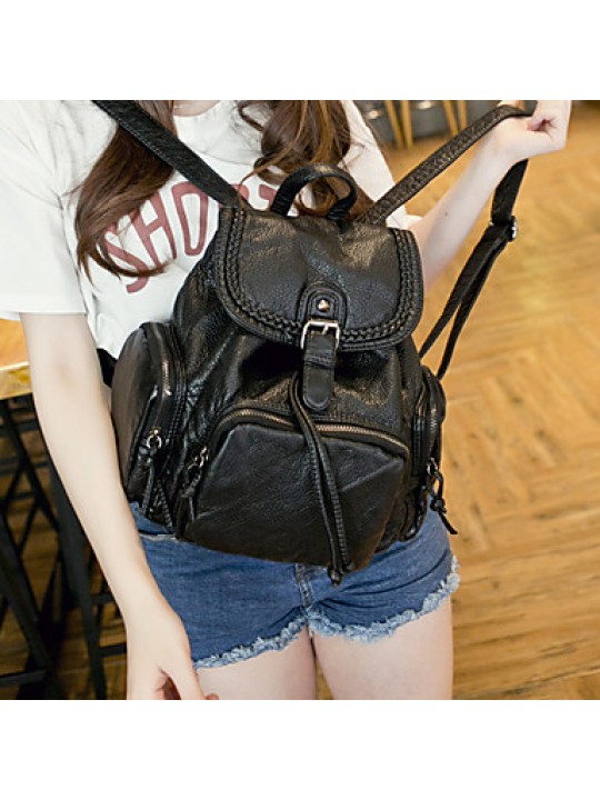 Women PU Bucket Backpack-Black