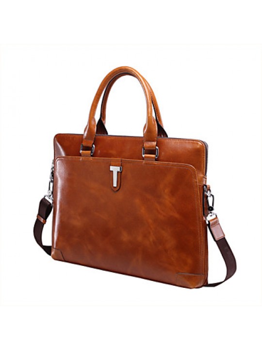 1232-1 Men Briefcase Top Grade Genuine Leather Men Business Handbag Vintage Oil Wax Leather Shoulder Bags