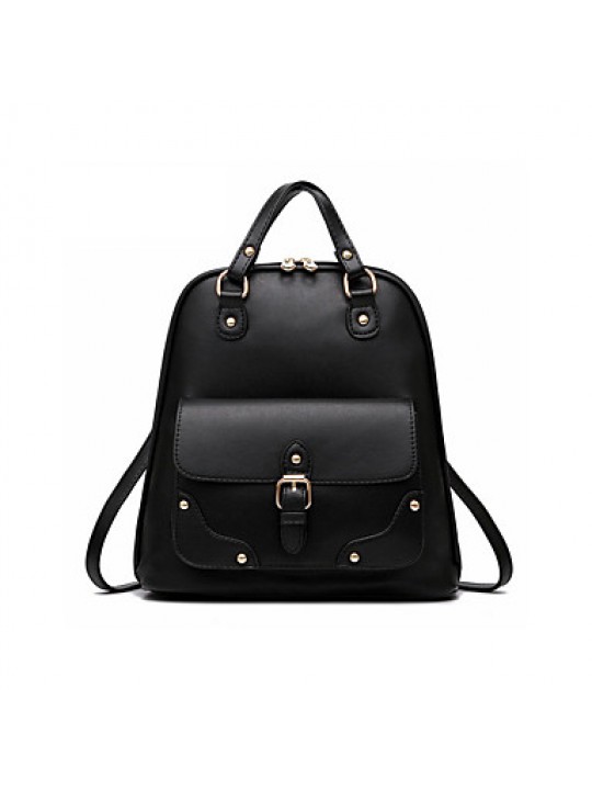 Women PU Duffel Backpack-Black