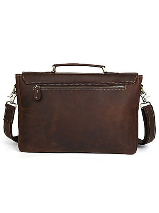 Mens Vintage Bull Real Leather Briefcase Messenger Bag