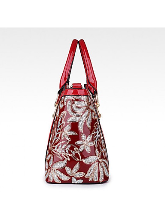 Women PU / Patent Leather Barrel Shoulder Bag / Tote - Blue / Red / Black