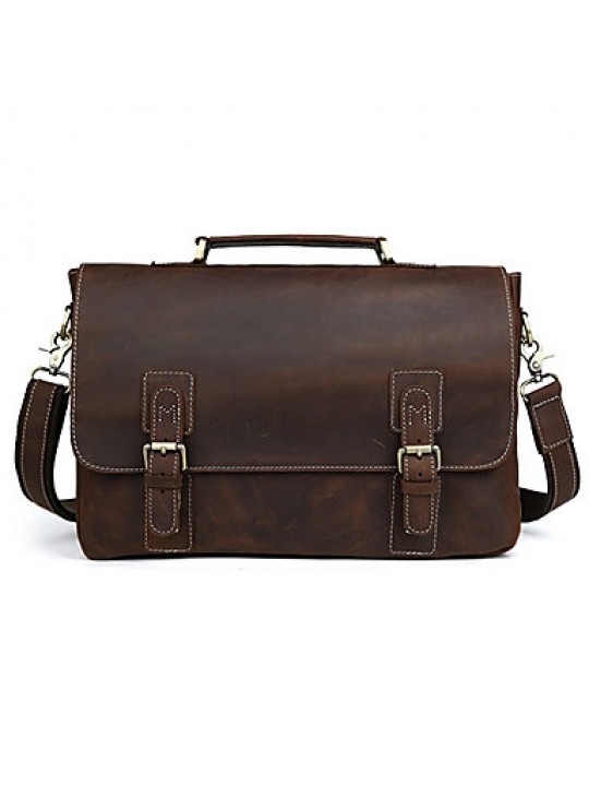 Mens Vintage Bull Real Leather Briefcase Messenger Bag