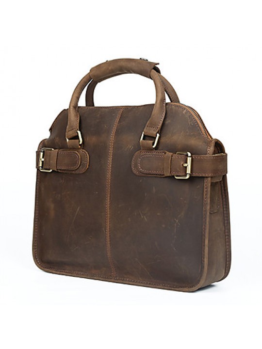 Unisex Cowhide Casual / Outdoor / Office & Career / Shopping Shoulder Bag / Casual Vintage / Laptop Bag - Brown